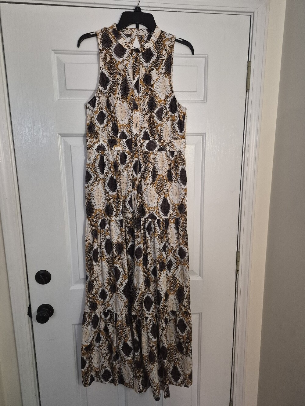 Anthropologie Sleeveless Snake Print Maxi Dress - White & Brown Size 10